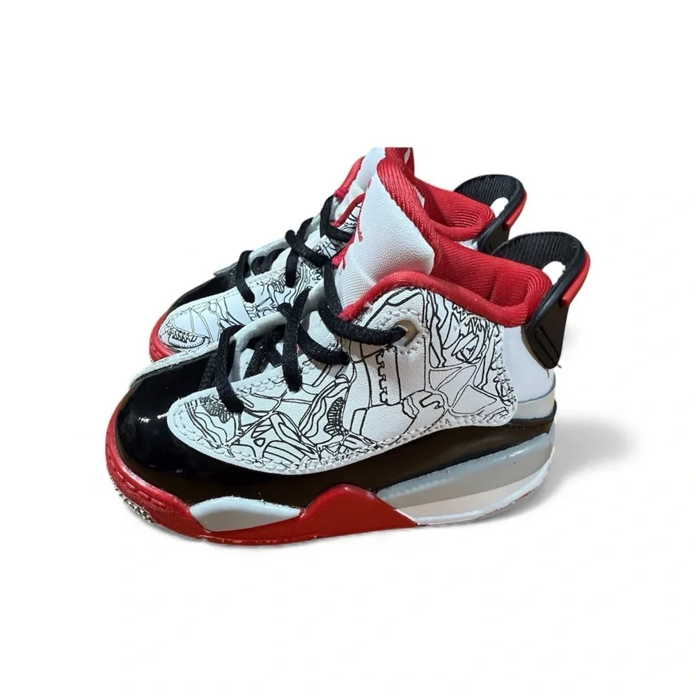 Jordan Kids Black, White, and Red Sneakers